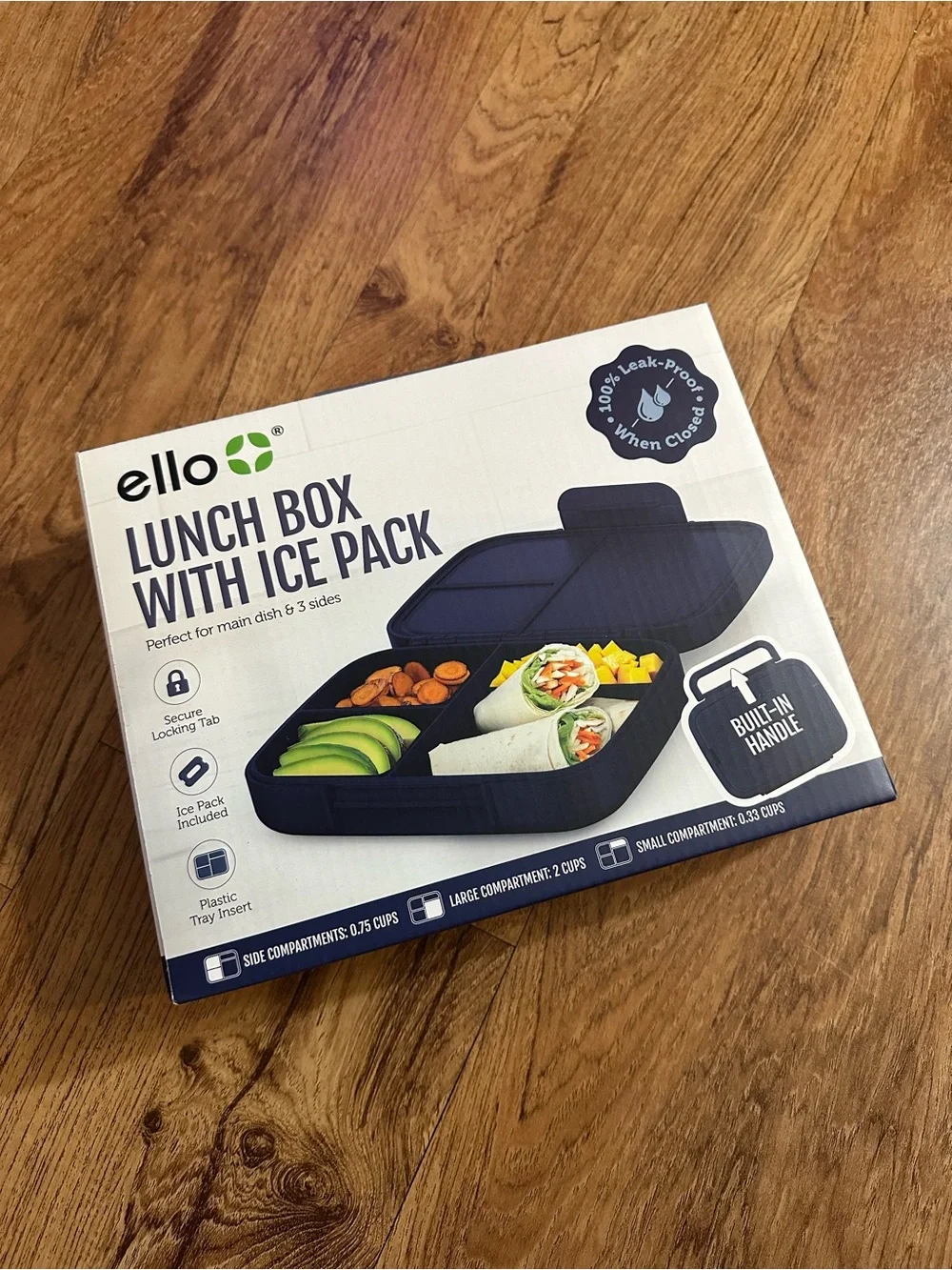 Ello Navy Lunch Box with Ice Pack - Leak-Proof